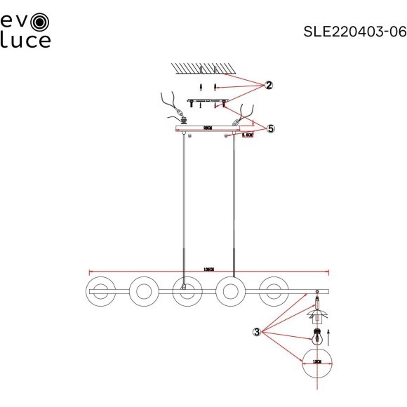 SLE220403-06 Светильник подвесной Черный, Латунь/Белый E27 6*60W FORLI