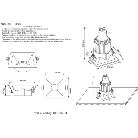 Светильник встраиваемый Crystal Lux CLT 007C1 WH Светильник встраиваемый Crystal Lux CLT 007C1 WH