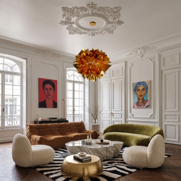 10593/420 Gold Loft IT CLIZIA Подвесной светильник золотой, металлическое основание и фигурный пластиковый плафон, 2 x E27, 2 x 12 Вт, Ø420 мм, высота подвеса 435–3385 мм, IP20, 220 В