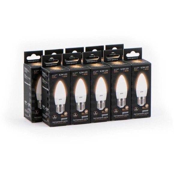 103102107 Лампа Gauss LED Свеча E27 6.5W 520lm 2700К 1/10/100