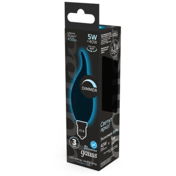 104801205-D Лампа Gauss Filament Свеча на ветру 5W 450lm 4100К Е14 диммируемая LED 1/10/50