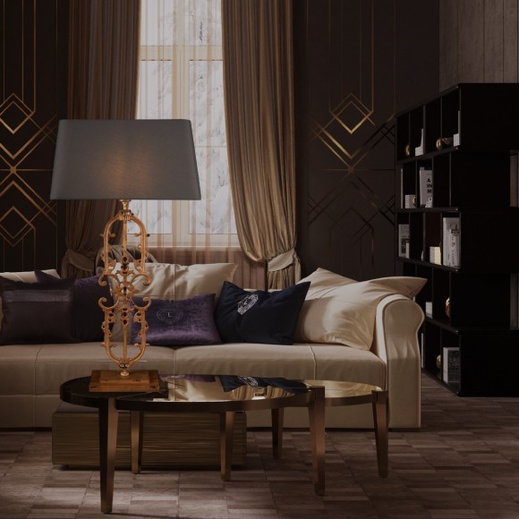 10439T/A LOFT IT LACE Настольная лампа, серое и коричневое основание из чугуна и ткани, серый плафон из ПВХ, E27, 1 × 40 Вт