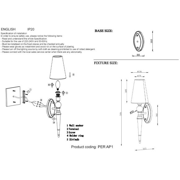 Бра Crystal Lux PER AP1 CHROME/SILVER Бра Crystal Lux PER AP1 CHROME/SILVER
