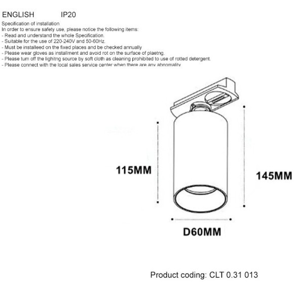 Однофазный двужильный трековый светильник Crystallux CLT 0.31 013 WH-WH под сменную лампу GU10