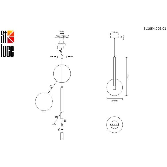 SL1054.203.01 Светильник подвесной ST-Luce Золотистый/Прозрачный G9 1*5W SOFIO