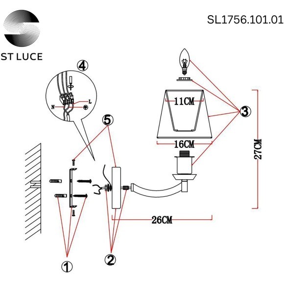 SL1756.101.01 Светильник настенный ST-Luce Хром/Светло-серый E14 1*40W BELLO SL1756.101.01 Светильник настенный ST-Luce Хром/Светло-серый E14 1*40W BELLO