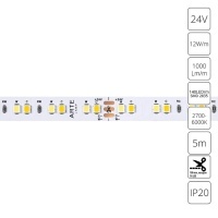 A2414010-01-mix Светодиодная лента 24В 12Вт/м 1000Лм/м 2700К+6000К CRI 90+ 10мм SMD2835 140шт/м 5м IP20