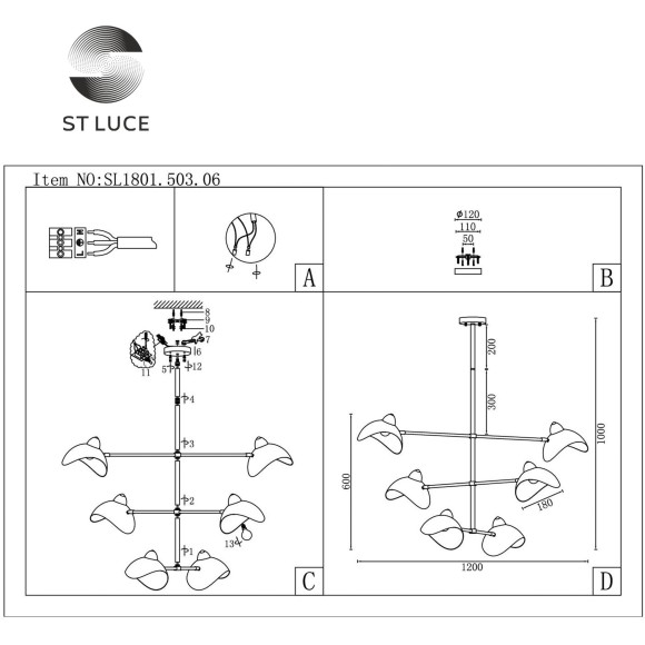 SL1801.503.06 Люстра подвесная ST-Luce Белый/Белый E14 6*60W MINNE SL1801.503.06 Люстра подвесная ST-Luce Белый/Белый E14 6*60W MINNE