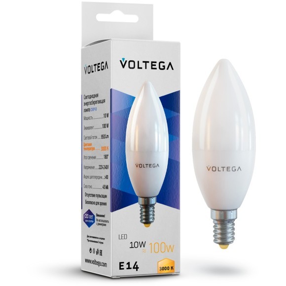 Светодиодная лампа Voltega Simple Candle 10W 3000K E14 180° 7241 Светодиодная лампа Voltega Simple Candle 10W 3000K E14 180° 7241