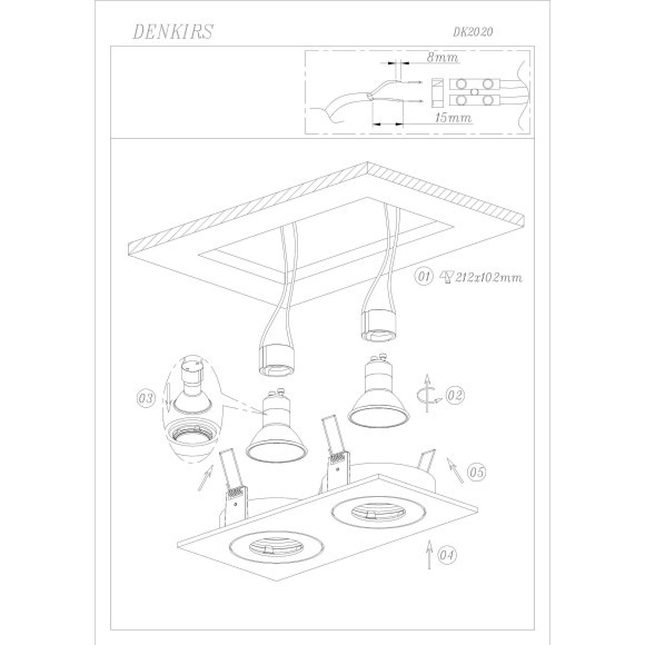 Белый встраиваемый светильник под 2 лампы GU10 Denkirs DK2020-WH