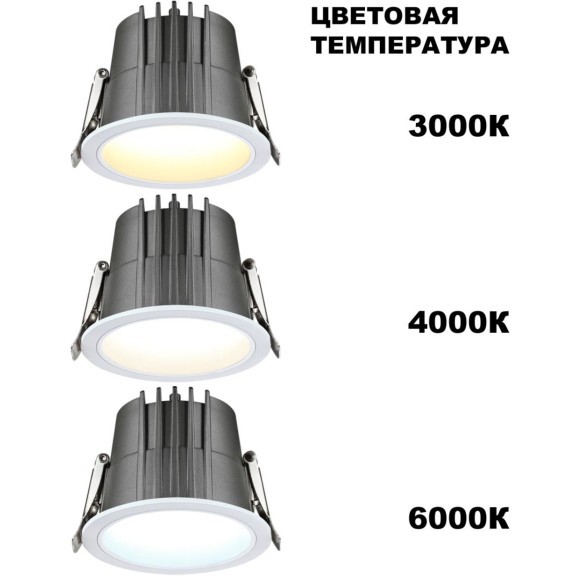 Светильник встраиваемый с переключателем цветовой температуры IP65 LED 10W 3000К\4000К\6000К Novotech LANG 359424