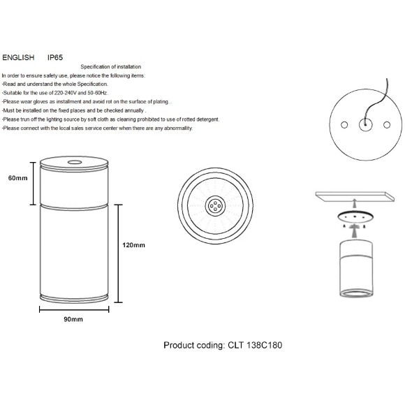 Светильник потолочный Crystal Lux CLT 138C180 WH 1400/245