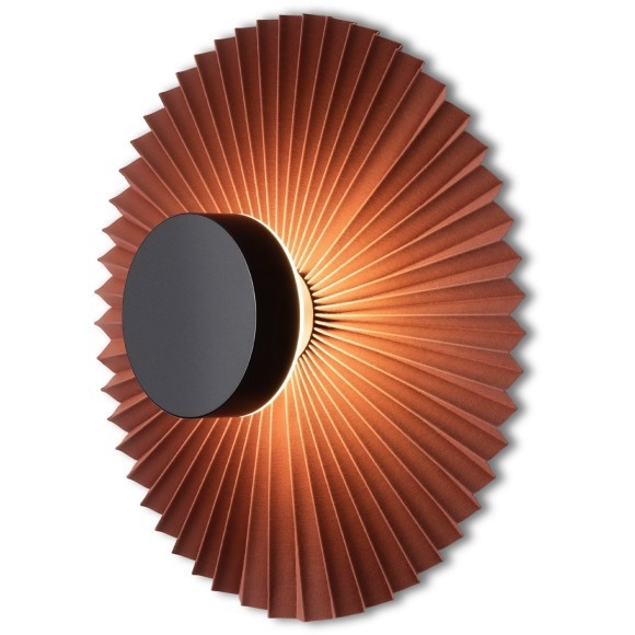 Freya Rotonda FR5634WL-L6R Минималистичное настенное LED-бра в стиле восточный лофт, 6 Вт, 3000К, CRI 80, 50 Лм, 360°, черный металл и красно-коричневый тканевый абажур диаметром 30 см