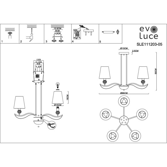 SLE111203-05 Светильник потолочный Никель, прозрачный/Белый E14 5*40W BERGAMO SLE111203-05 Светильник потолочный Никель, прозрачный/Белый E14 5*40W BERGAMO