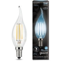104801205 Лампа Gauss LED Filament Свеча на ветру E14 5W 450lm 4100K 1/10/50