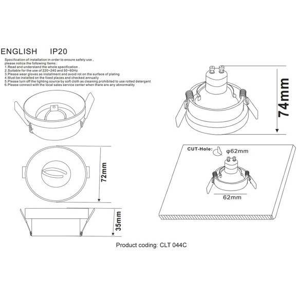 Светильник встраиваемый Crystal Lux CLT 044C BL
