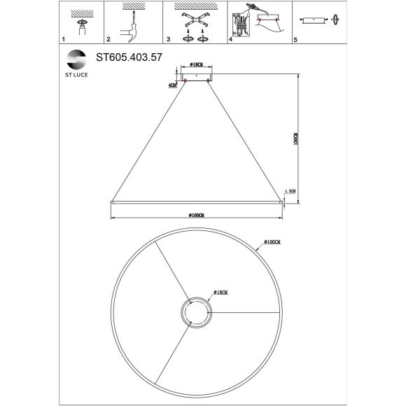 ST605.403.57 Cветильник подвесной SMART ST-Luce Черный/Белый LED 1*57W 2800-6500K Подвесные светильники