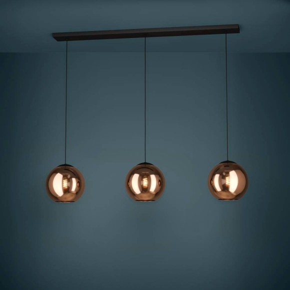 390095 CORDOBA Люстра потолочная с тремя лампами E27, 120Вт, стеклянный плафон медный, черный металл