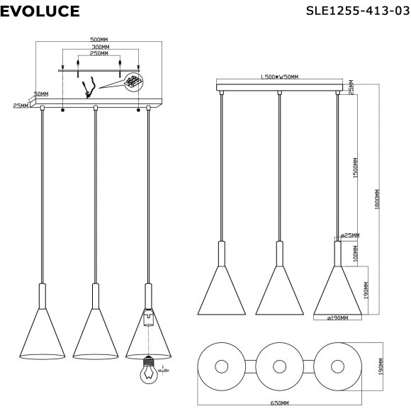SLE1255-413-03 Светильник подвесной Черный/Серый E27 3*40W ARKET