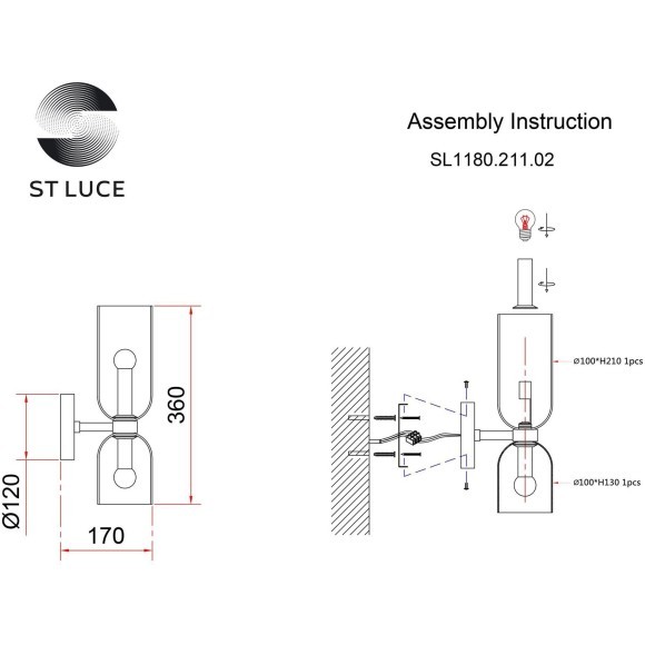 SL1180.211.02 Бра ST-Luce Золотистый/Голубой E14 2*40W TREVISO