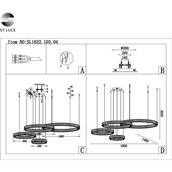 SL1622.103.04 Люстра подвесная ST-Luce Хром/Прозрачный LED 1*190W 4000K TIVOLI