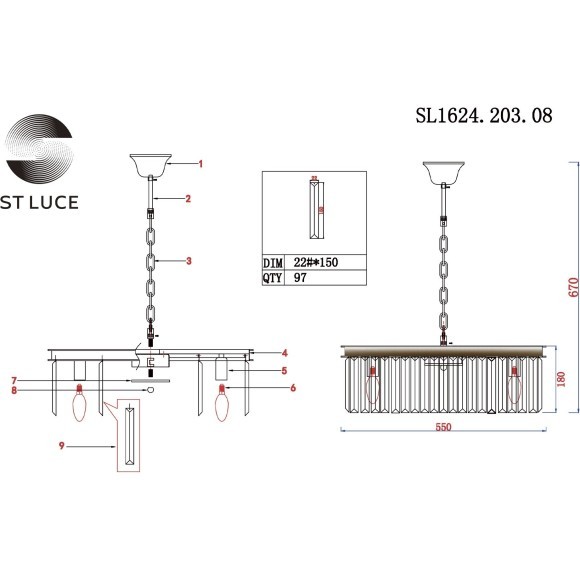 SL1624.203.08 Люстра подвесная ST-Luce шампань/прозрачный E14 6*40W ERCOLANO SL1624.203.08 Люстра подвесная ST-Luce шампань/прозрачный E14 6*40W ERCOLANO
