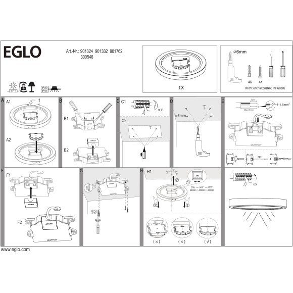 901762 EGLO FUEVA 6 (Фуэва 6) настенно-потолочный LED-светильник, 7,5 Вт, 1000 лм, CCT 2700/4000/6500 К, Ø166 мм, IP44, хром