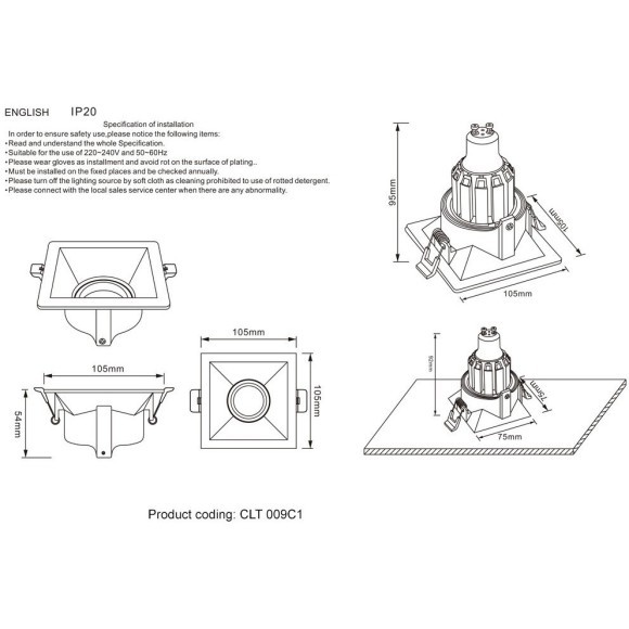 Светильник встраиваемый Crystal Lux CLT 009C1 BL