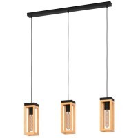 43744 Подвесной потолочный светильник (люстра) NAFFERTON, 3Х40W, E27, L800, B100, H1100, сталь, черный/дерево, коричневый