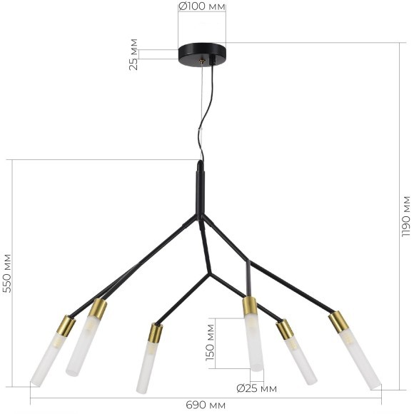 SLE1129-403-06 Светильник подвесной Черный, латунь/Белый G9 6*5W KAITO SLE1129-403-06 Светильник подвесной Черный, латунь/Белый G9 6*5W KAITO
