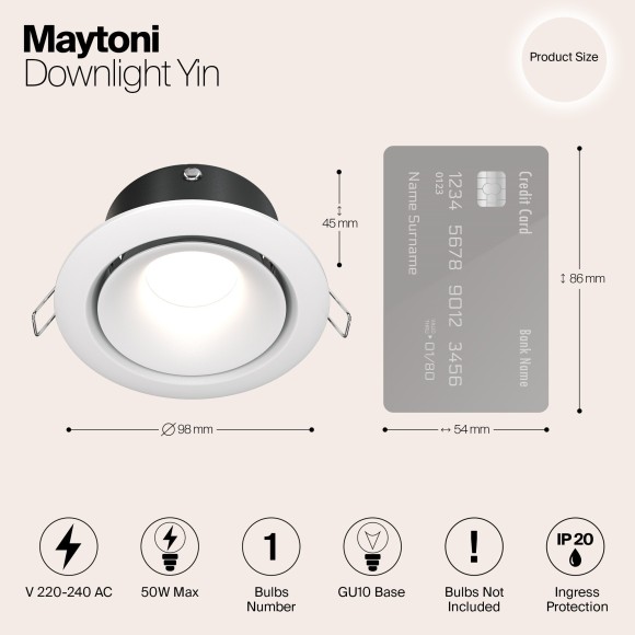 Встраиваемый светильник Maytoni DL030-2-01W Yin под лампу 1xGU10 50W