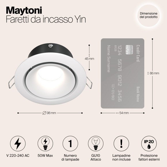 Встраиваемый светильник Maytoni DL030-2-01W Yin под лампу 1xGU10 50W