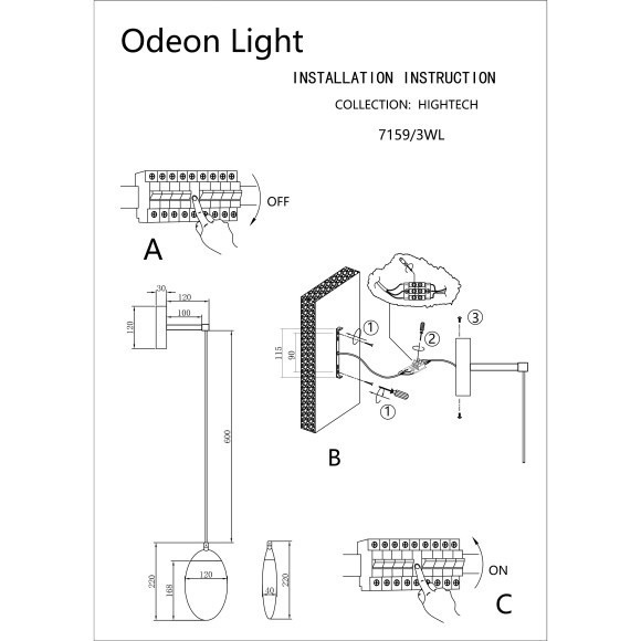 7159/3WL Настенный светильник Odeon Light HIGHTECH IP20 LED 3W 400Лм Ra90 3000K 220-240V PURA