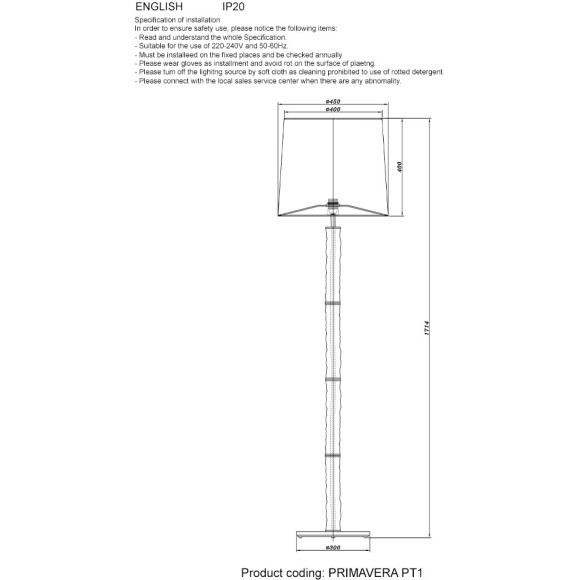 Торшер Crystal Lux PRIMAVERA PT1 GOLD 2750/601