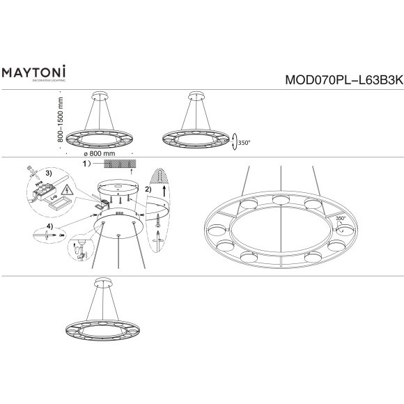 Подвесной светильник в виде кольца Maytoni MOD070PL-L63B3K Подвесной светильник в виде кольца Maytoni MOD070PL-L63B3K