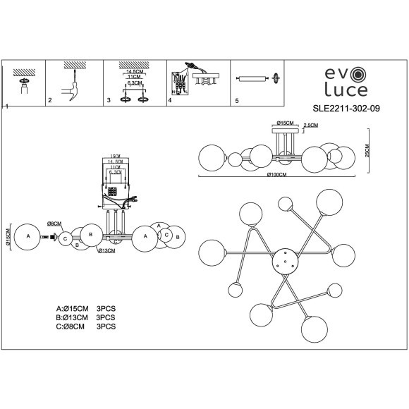 SLE2211-302-09 Светильник потолочный Латунь/Белый G9 LED 9*5W FANTINI