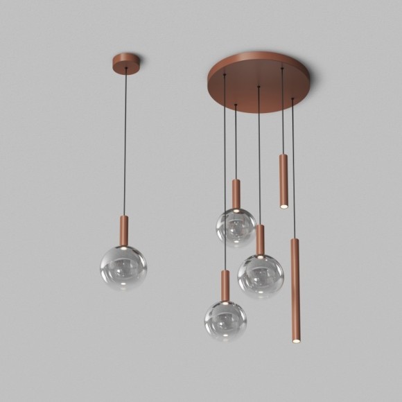 Denkirs BUBBLES DK6535-CO Светильник подвесной 20 Вт, 1600Лм, CRI90, 3000К, IP20, 1500 x 540 мм, плафоны дымчатое стекло, основание металл медного цвета