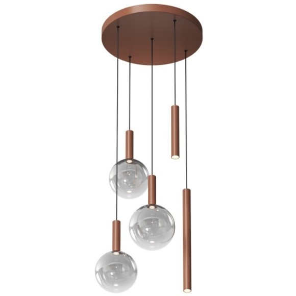Denkirs BUBBLES DK6535-CO Светильник подвесной 20 Вт, 1600Лм, CRI90, 3000К, IP20, 1500 x 540 мм, плафоны дымчатое стекло, основание металл медного цвета