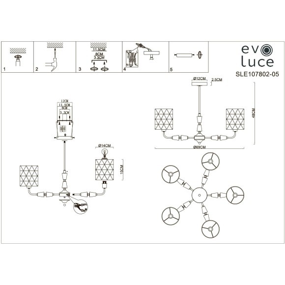 SLE107802-05 Светильник потолочный Никель/Белый E14 5*40W MILI