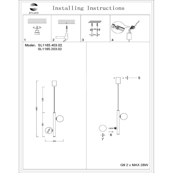 SL1185.403.02 Подвес ST-Luce Черный/Белый G9 2*5W ASOLO