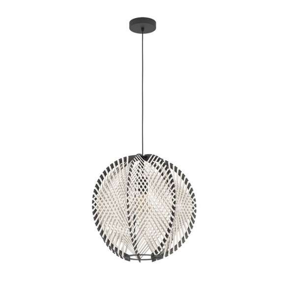 44006 WAVERTON Подвесной светильник с одной лампой E27, 40Вт, белый, черный, деревянный плафон, сталь