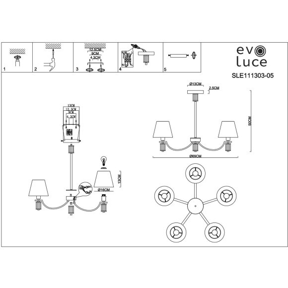 SLE111303-05 Светильник подвесной Хром/Белый E14 5*40W MONZA