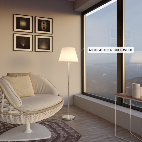 Торшер Crystal Lux NICOLAS PT1 NICKEL/WHITE Торшер Crystal Lux NICOLAS PT1 NICKEL/WHITE