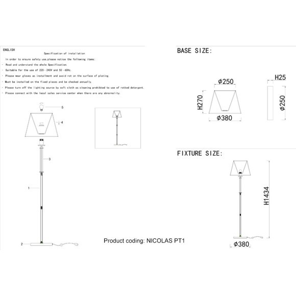 Торшер Crystal Lux NICOLAS PT1 NICKEL/WHITE Торшер Crystal Lux NICOLAS PT1 NICKEL/WHITE