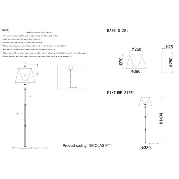 Торшер Crystal Lux NICOLAS PT1 NICKEL/WHITE Торшер Crystal Lux NICOLAS PT1 NICKEL/WHITE