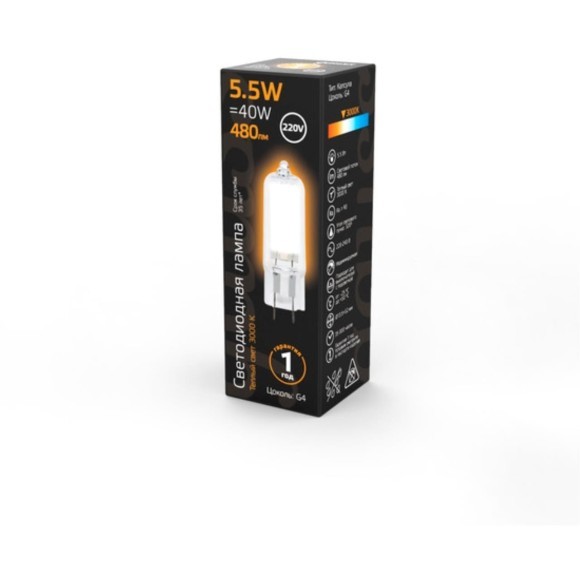 107807105 Лампа Gauss LED G4 AC220-240V 5.5W 480lm3000K Glass 1/10/200 107807105 Лампа Gauss LED G4 AC220-240V 5.5W 480lm3000K Glass 1/10/200