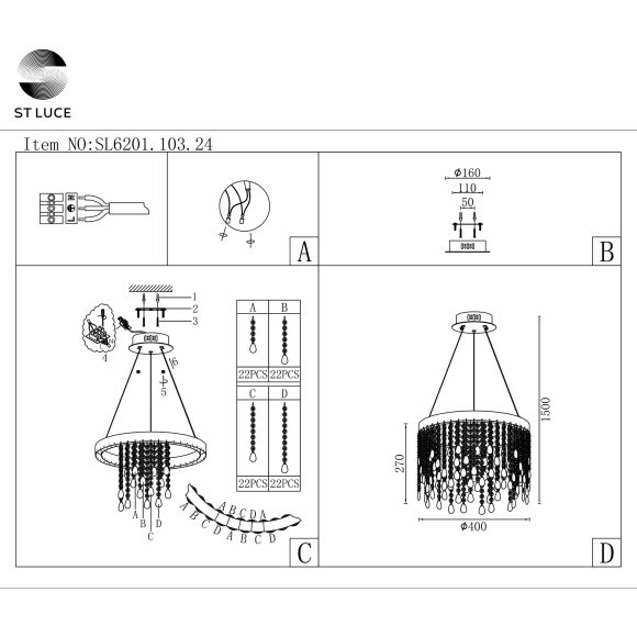 SL6201.103.24 Люстра подвесная ST-Luce Серебристый/Прозрачный LED 1*24W 3000K/4000K/6000K VEGA