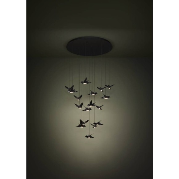 Черная подвесная люстра EGLO PARATEBUENO 390352 со встроенным LED, диммируемая по TRIAC, 17 × 3Вт, 3000К, CRI 80, 17 × 360Лм, подключение 220В, диаметр 780 мм, высота 2200 мм