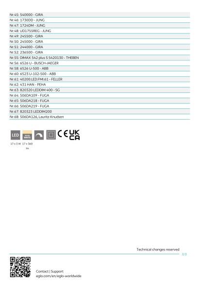 Черная подвесная люстра EGLO PARATEBUENO 390352 со встроенным LED, диммируемая по TRIAC, 17 × 3Вт, 3000К, CRI 80, 17 × 360Лм, подключение 220В, диаметр 780 мм, высота 2200 мм