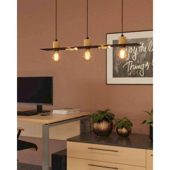 43752 Подвесной потолочный светильник (люстра) BRAMERTON, 3Х40W, E27, L810, B120, H1100, сталь, дерево, черный, коричневый 43752 Подвесной потолочный светильник (люстра) BRAMERTON, 3Х40W, E27, L810, B120, H1100, сталь, дерево, черный, коричневый